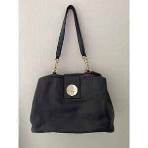 KATE SPADE Black Pebble Leather Town Road Elena Shoulder Bag Purse Chain Strap